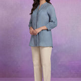 Spa Cotton Resham Zari Embroidered Puff Sleeve Shirt