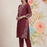 Sarina Peach Embroidered Cotton Co-ord Set for Women