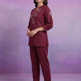 Maroon Embroidered Co-ord Set