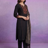 Black Embroidered Suit Set with Dupatta