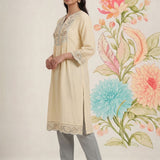 Grace Ivory Embroidered Cotton Gauze Kurta for Women