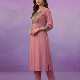 Pink Panelled A-Line Kurta set