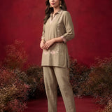 Green Embroidered Cotton Blend Regular Co-ord Set