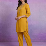 Yellow Embroidered Suit Set with Dupatta