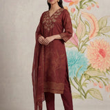 Kasni Maroon Printed Suit Set with Dupatta