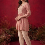 Zari Pink Mirror Work Cotton Kurta Set