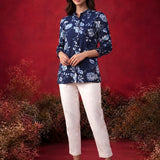 Navy All Over Printed Satin Shirt