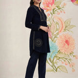 Firdaus Navy Embroidered Velvet Co-ord Set for Women