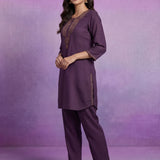 Purple Embroidered Suit Set and Dupatta