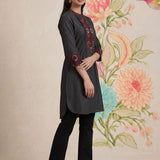 Dinah Grey Embroidered Denim Designer Kurta for Women