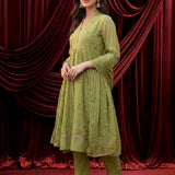 Spring Green Embroidered Chanderi Suit Set