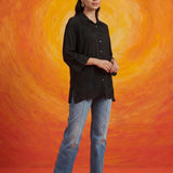 Nriti Black Embroidered Cotton- Blend Shirt