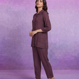 Lavender Embroidered Straight Co-ord Set