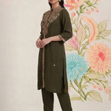 Olive Kurta Set With Intricate Embroidery