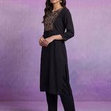 Black Cotton Blend Embroidered Co-ord Set