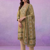 Green All-Over Placement Printed Straight Suit Set