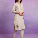 Ivory Cotton Blend Embroidered Kurta Set