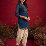 Dark Teal Embroidered Chinon Tunic
