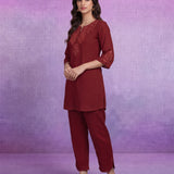 Red Floral Embroidered Co-ord Set