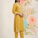 Saroja Yellow Embroidered A-line Kurta Set