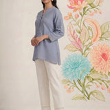 Celia Smokey Blue Embroidered Rayon Top for Women