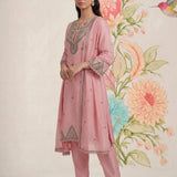 Albeli Baby Pink Embroidered A-line Suit Set with Dupatta