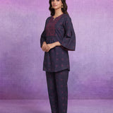 Purple Dori Embroidery Kurti with Palazzo