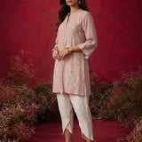 Pink Embroidered Crinkle Cotton Co-ord Set