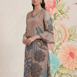 Anvi Beige Floral Printed Organza Suit Set with Dupatta