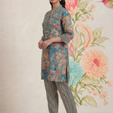 Raima Smokey Blue Printed Satin Co-ord Set for Women