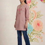 Peach Phool Collection Kurti With Multi-Colour Embroidery