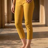 Mustard Cotton Blend Tapered Fit Capri