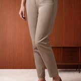 Beige Cotton Blend Regular Fit Pants