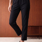Black  Lycra Full Length Tapered Fit Pant
