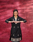 Nayaab Black Embroidered Cotton Kurta Set for Women