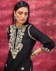 Saadgi Black Embroidered Cotton Linen Tunic for Women
