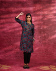 Layla Dark Teal Printed Chanderi Tunic for Women