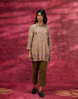 Breeze Taupe Embroidered Georgette Shirt for Women