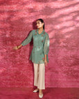 Breeze Sea Green Embroidered Georgette Shirt for Women
