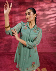 Breeze Sea Green Embroidered Georgette Shirt for Women