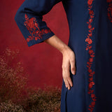Navy Blue Embroidered Cotton Blend Everyday Kurta