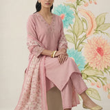 Afsana Pink Cotton Bend Embroidered A-line Suit Set with Dupatta