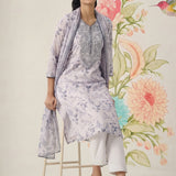Kavya Grey Printed Chanderi Suit Set with Dupatta