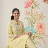 Agasti Butter Yellow Embroidered Kurta Set