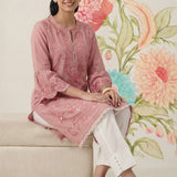 Saaj Light Pink Embroidered Cotton Blend Kurta
