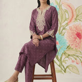Pihu Purple Cotton Blend Printed Kurta set