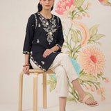 Afiya Black Cotton Blend Embroidered Kurti