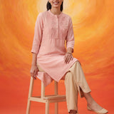 Sehr Baby Pink Embroidered Silk Kurti