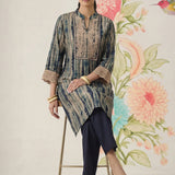 Anika Blue Printed Chanderi Straight Kurta