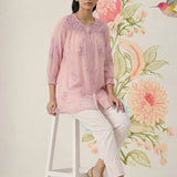Savera Baby Pink Embroidered Chiffon A-line Top